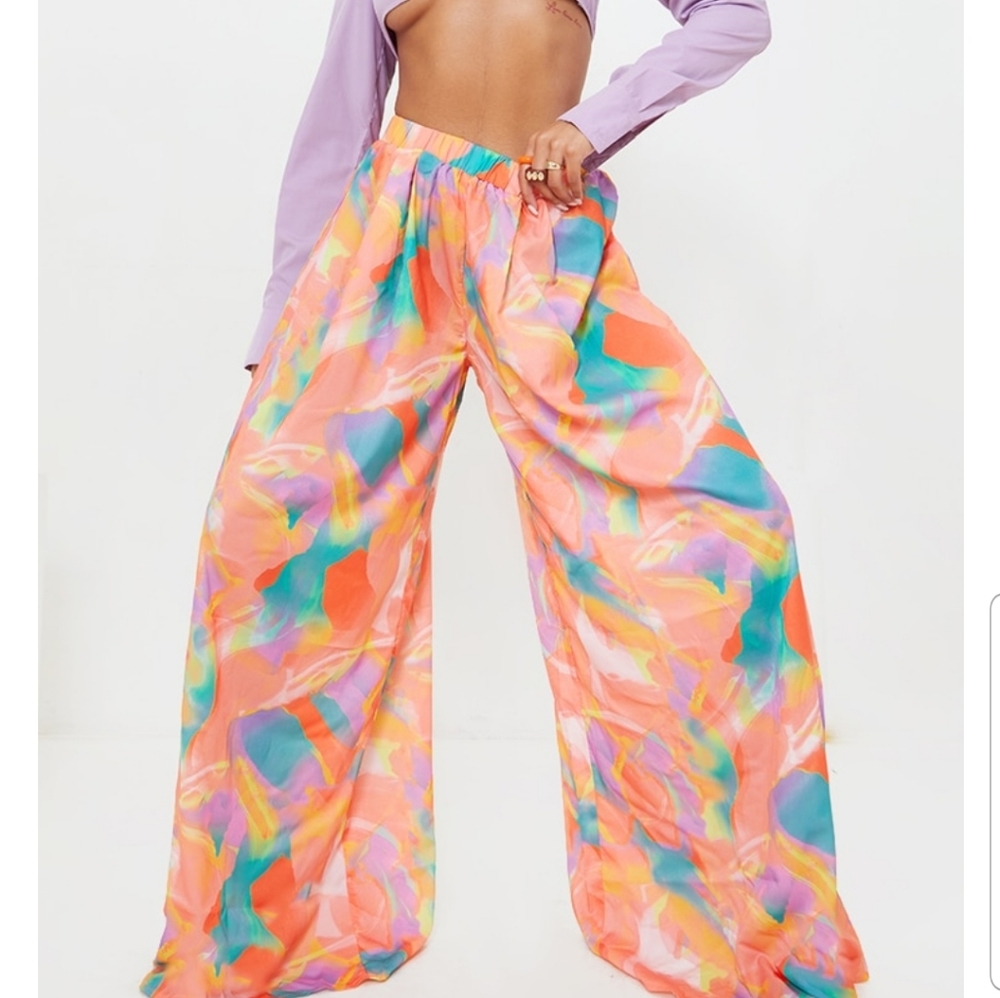 Peach watercolor print palazzo pants